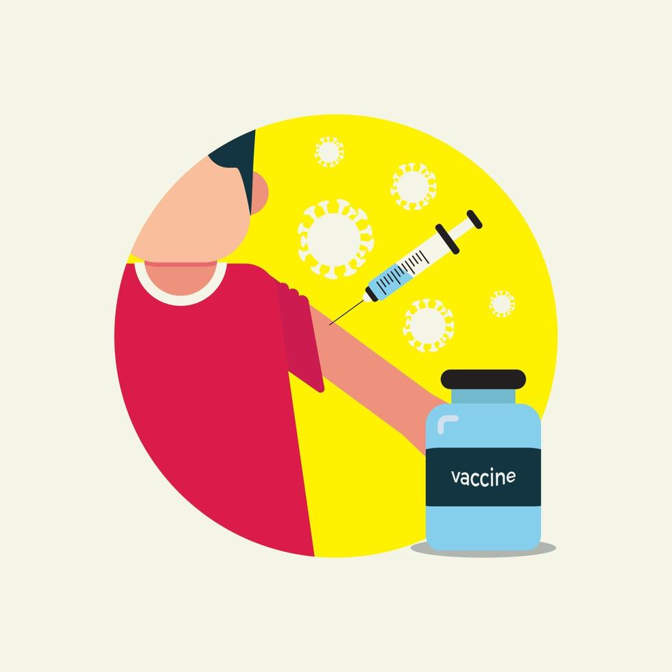 Corona vaccine injection, syringe and vaccine on the bottle vector   illustration