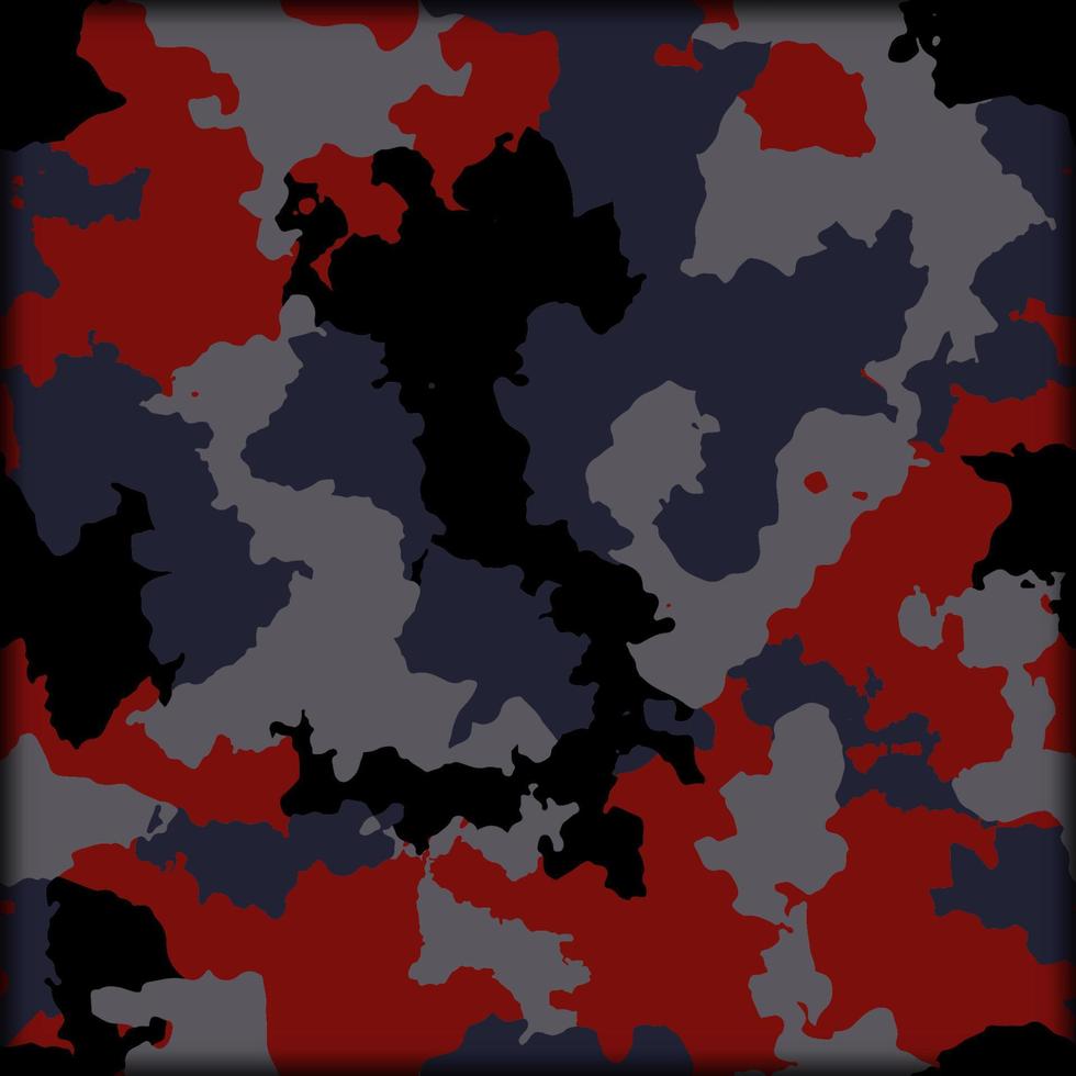 Camouflage seamless pattern in black, blue, grey and red vector illustration