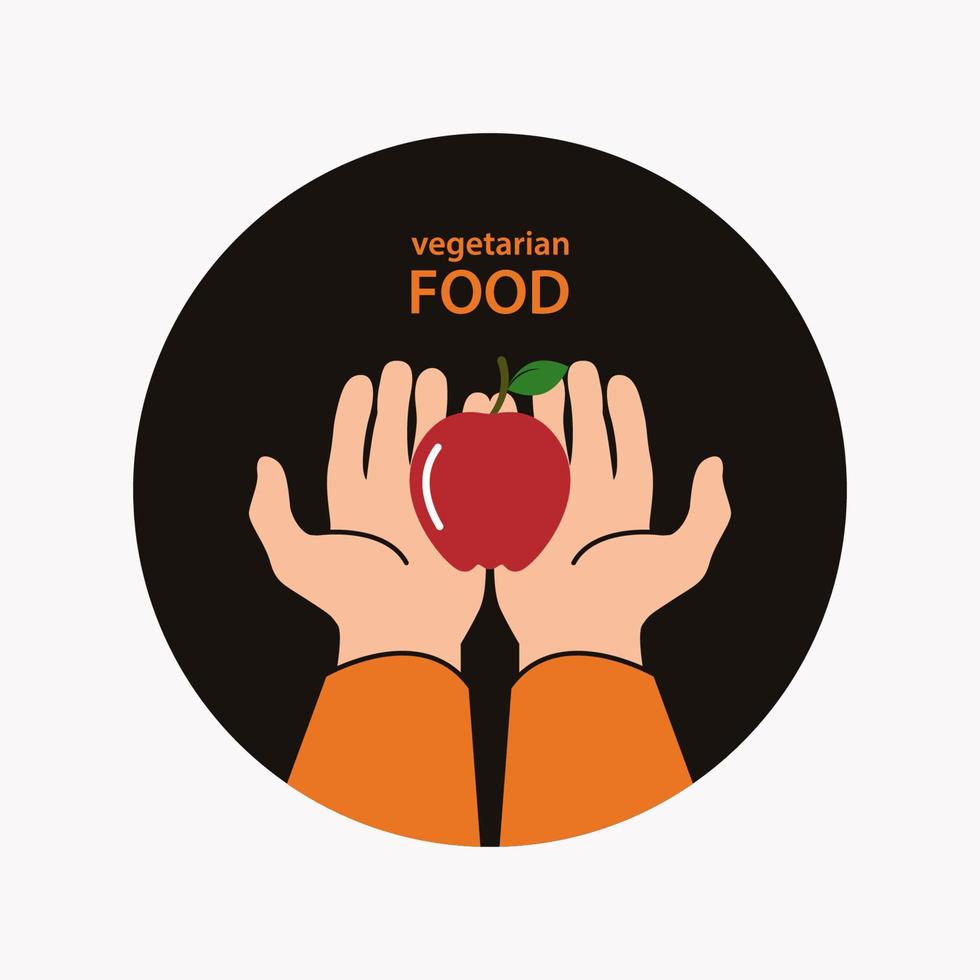 Ilustración de vector de diseño de manzana en mano. concepto de icono de comida vegetariana