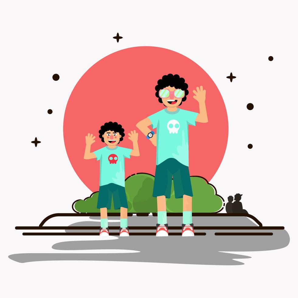 father and son on vacation vector. son like father on holiday. twin style vector
