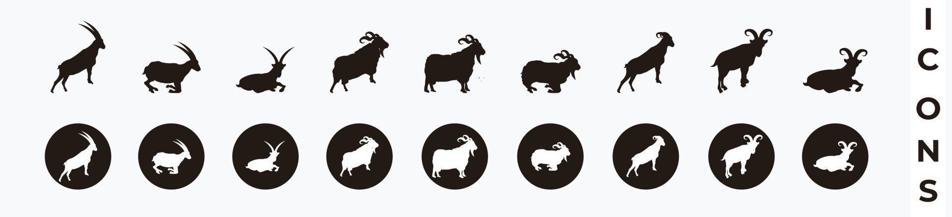 goat, sheep, lamb, big horn goat icon set. silhouette goat isolated on white vector