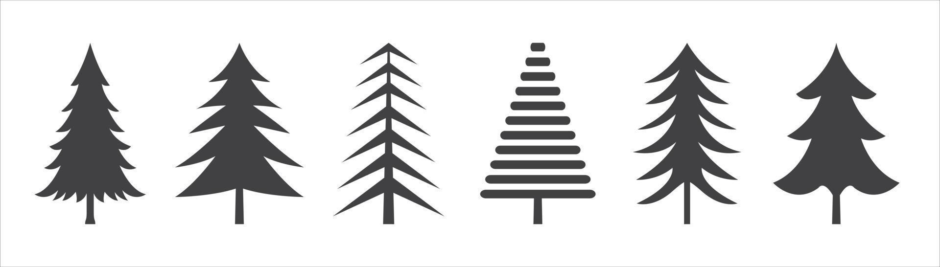 iconos de árbol de navidad vector silueta negra sobre fondo blanco.