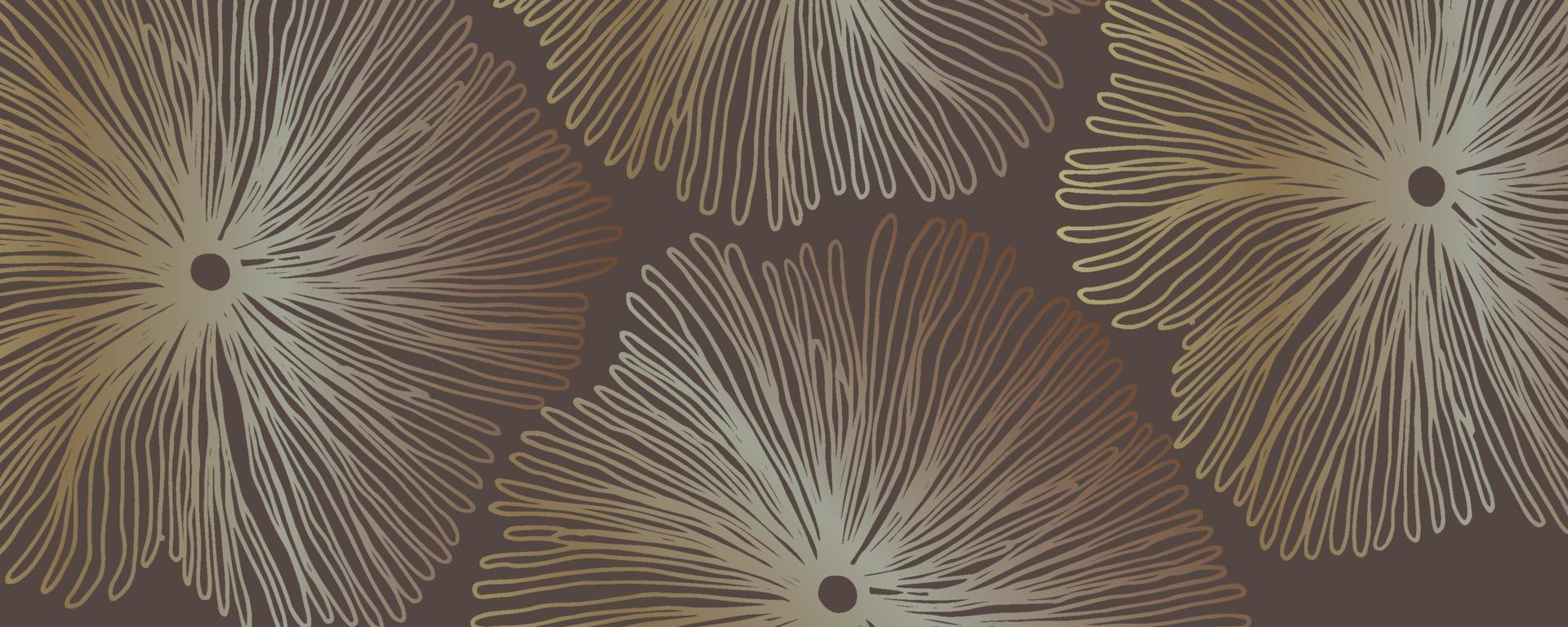 fondo natural de flores marrones doradas, diseño de papel tapiz de lujo. diseño de arte de línea para tela, estampados y textura de fondo, ilustración vectorial. vector