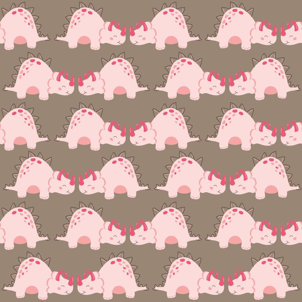 Cute pattern pink dinosaurs, vector illustration.