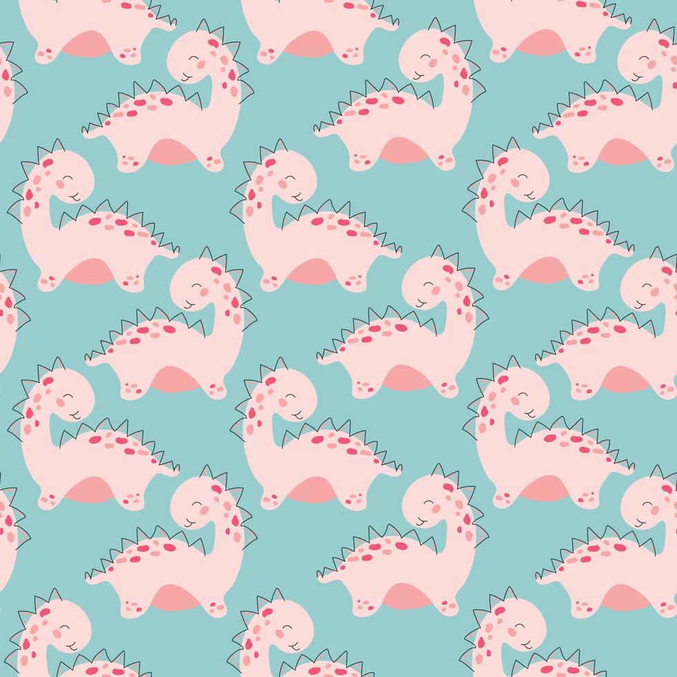 Cute pattern pink dinosaurs, vector illustration.