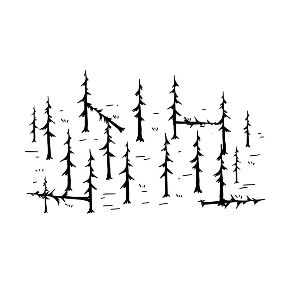 Pine forest. Silhouettes of old dead trees. Swamp area for retro maps. vector