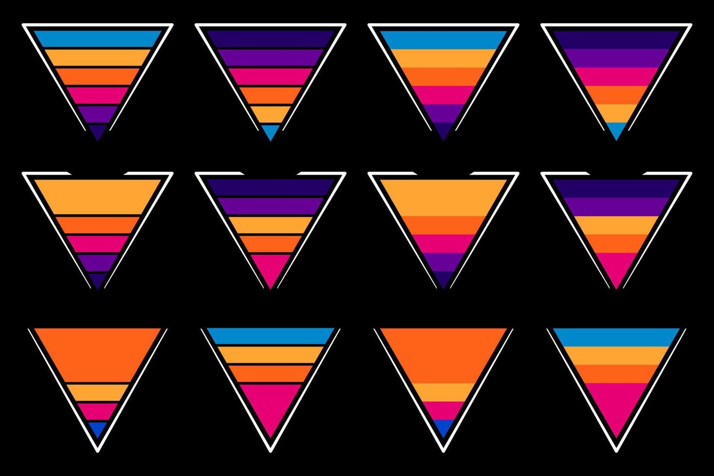 Collection shape triangles with sunset background isolated black background vector