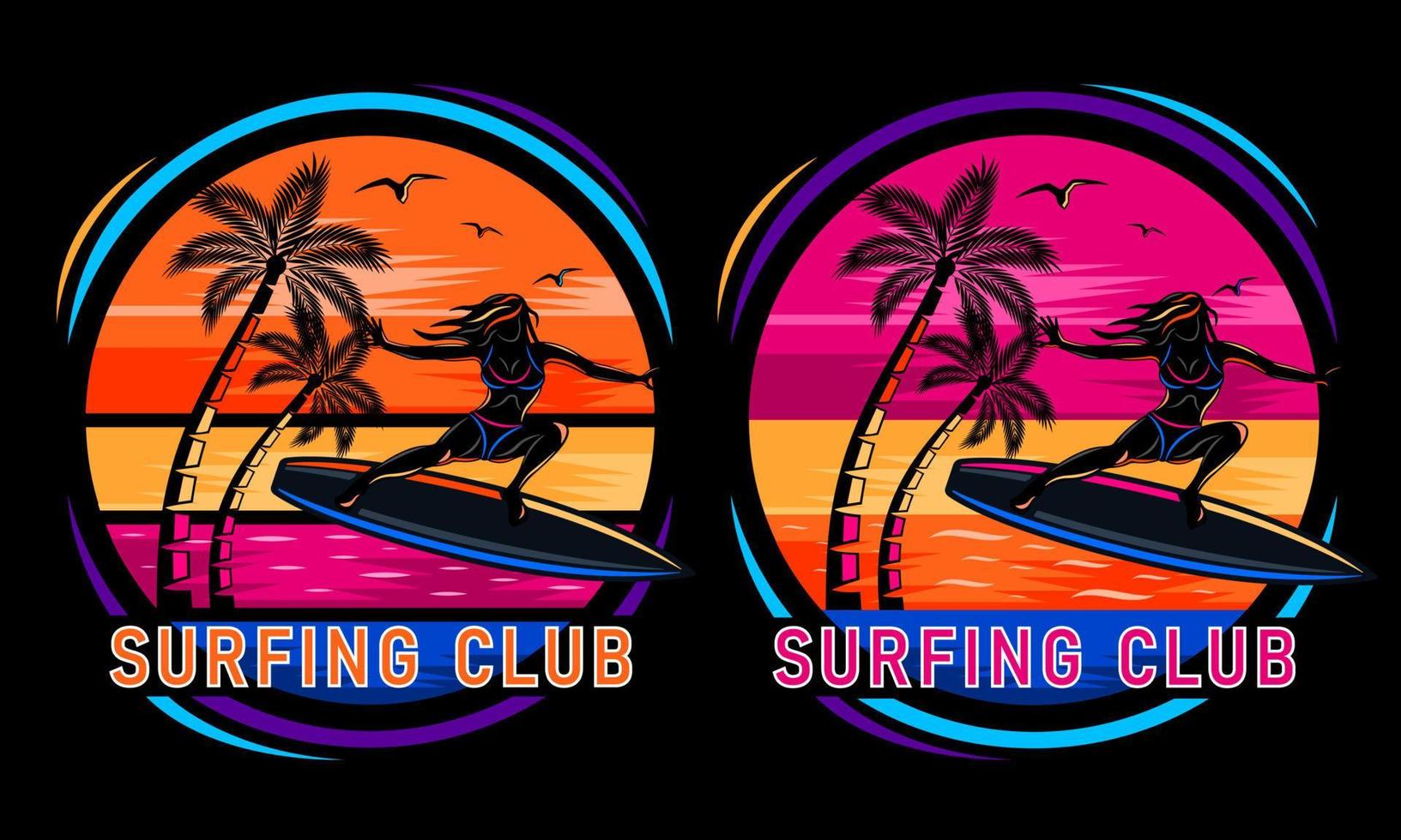 sunset beach woman on surfboard silhouette print shirt vector