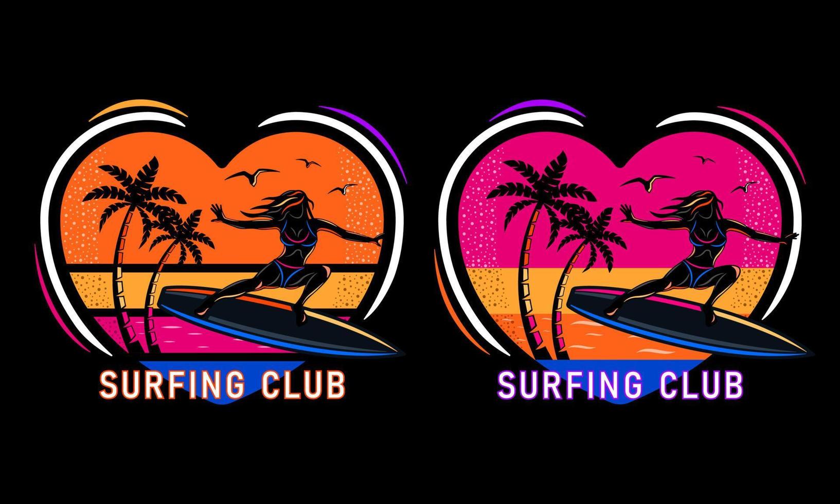sunset beach woman on surfboard silhouette print shirt vector