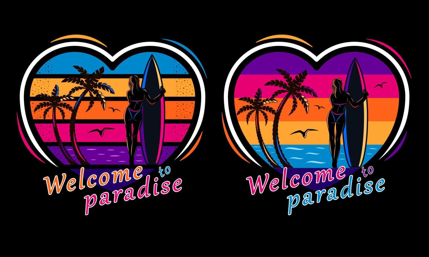 sunset beach surfing woman silhouette print shirt vector