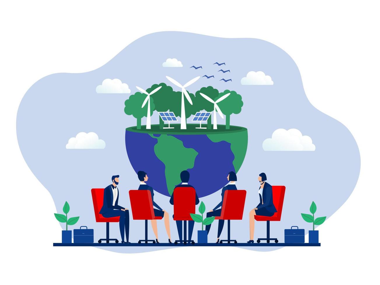 Business people meeting with holiday save planet world environment day biotechnology city in planet vector background