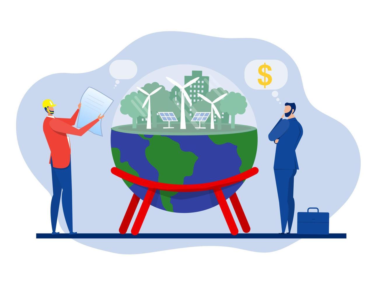 Businessman offer model environmental friendly land, property for sale.  investment, financial technology vector illustrator