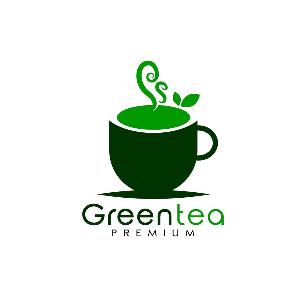 Green tea cup logo design vector