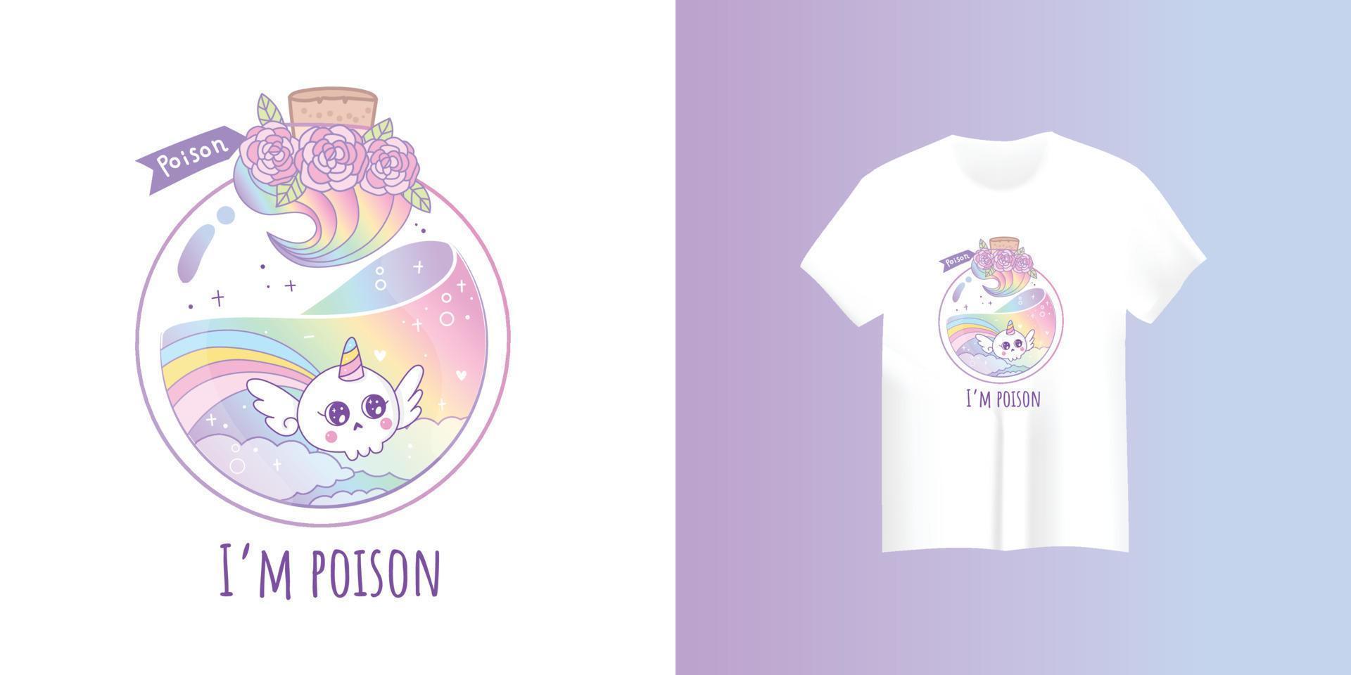 cute poison bottle cartoon pastel color and unicorn for t-shirt vector