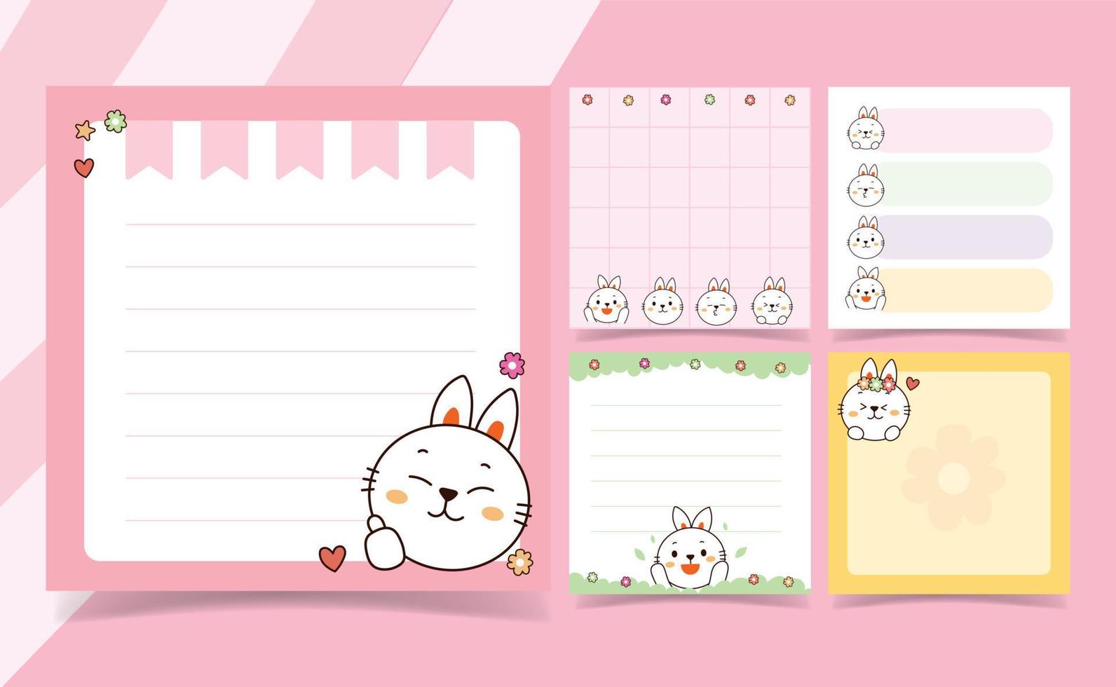 cute memo rabbit cartoon with sweet color. note journal. vector