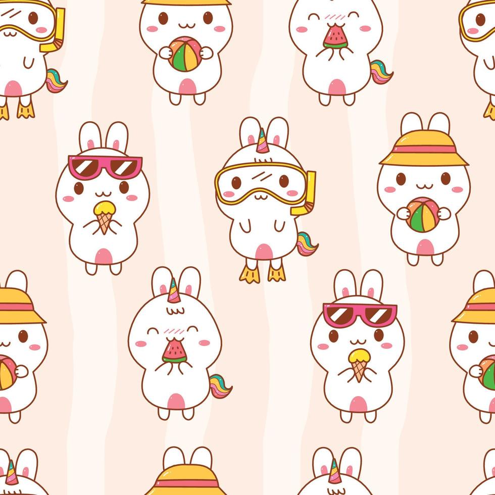 cute rabbit seamless pattern for summer time. vector