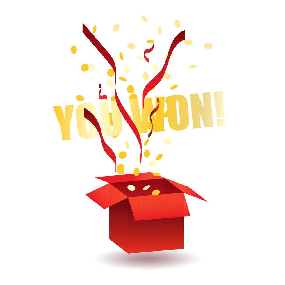 Red prize box with golden coins vector