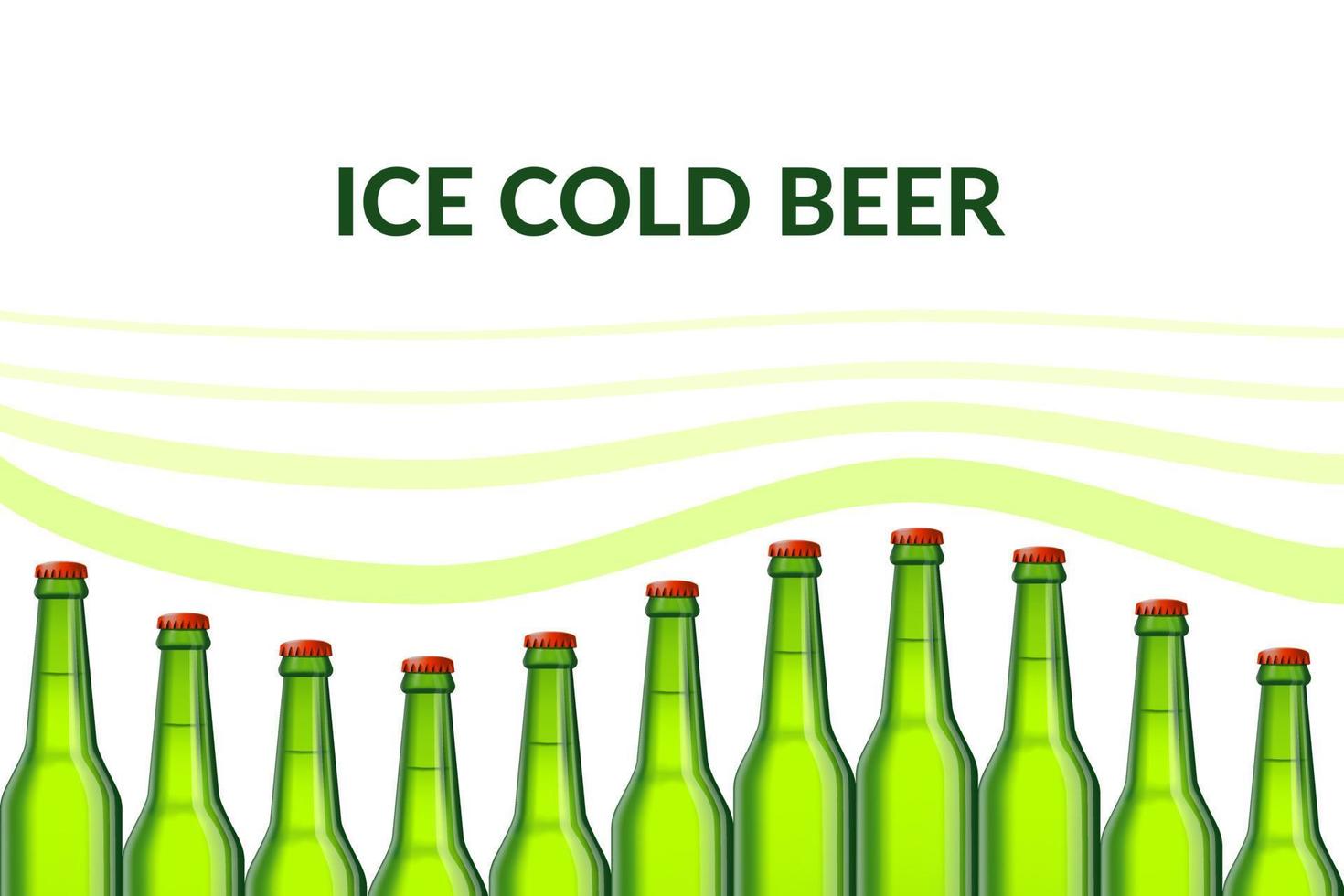 Green beer bottle waves with fresh beer vector