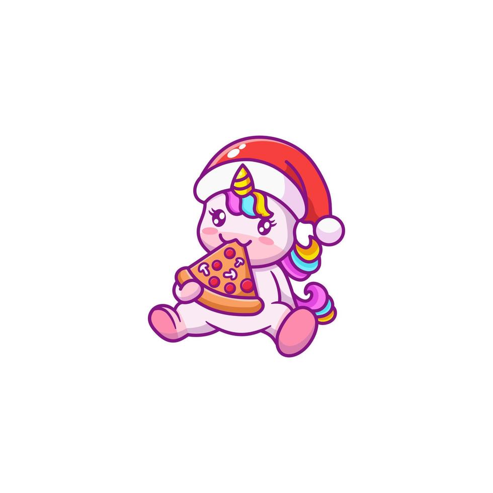 cute unicorn eating pizza vector