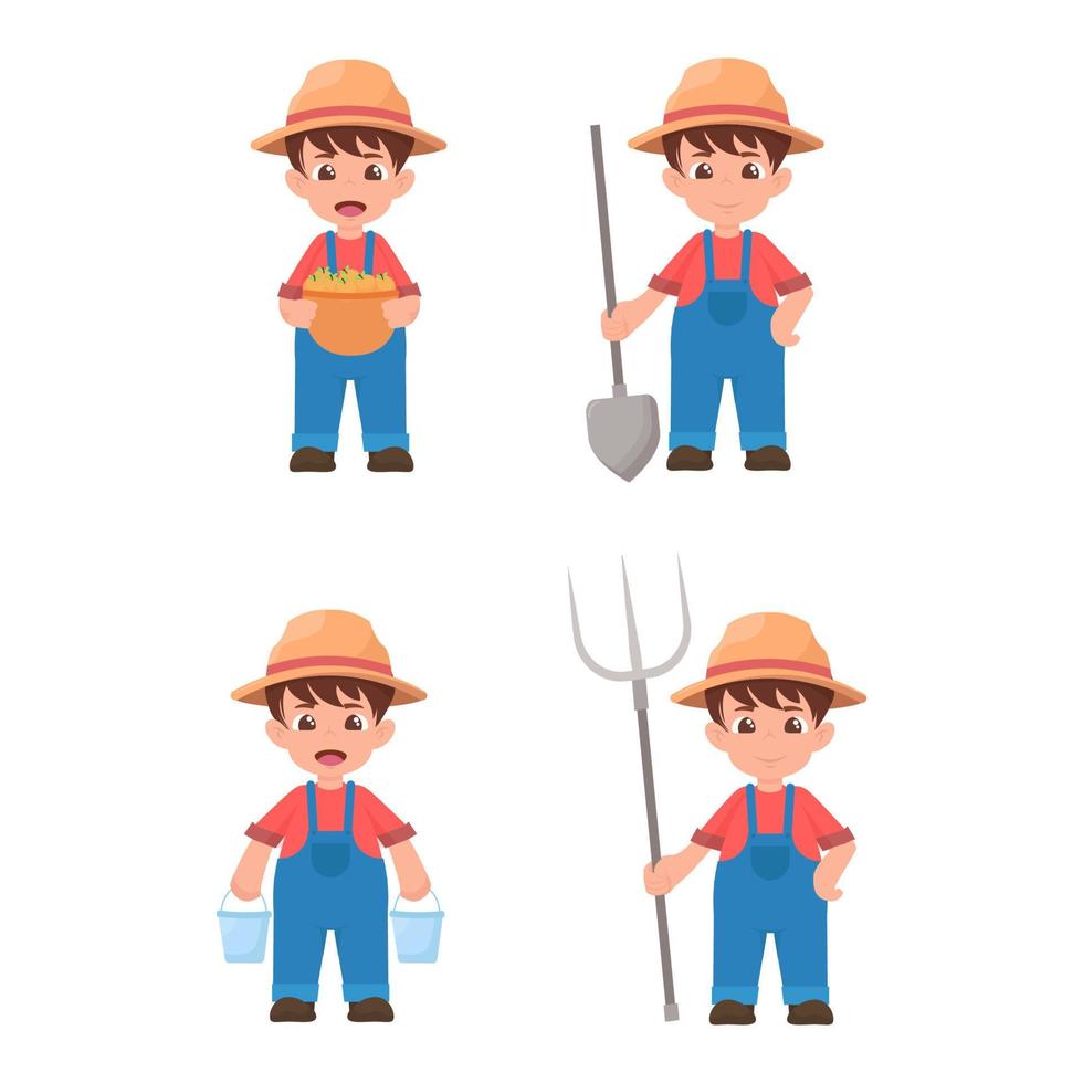 diseño de ilustración de jardinero con varias poses vector