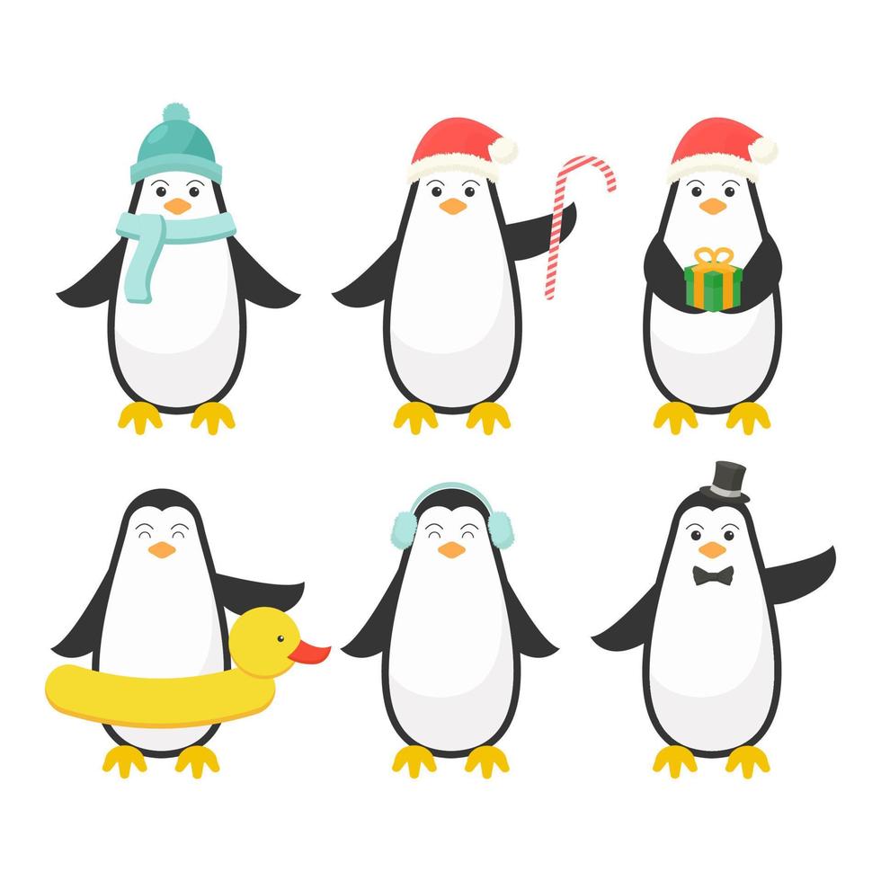 ilustración de diseño pinguin plano con diferentes poses vector