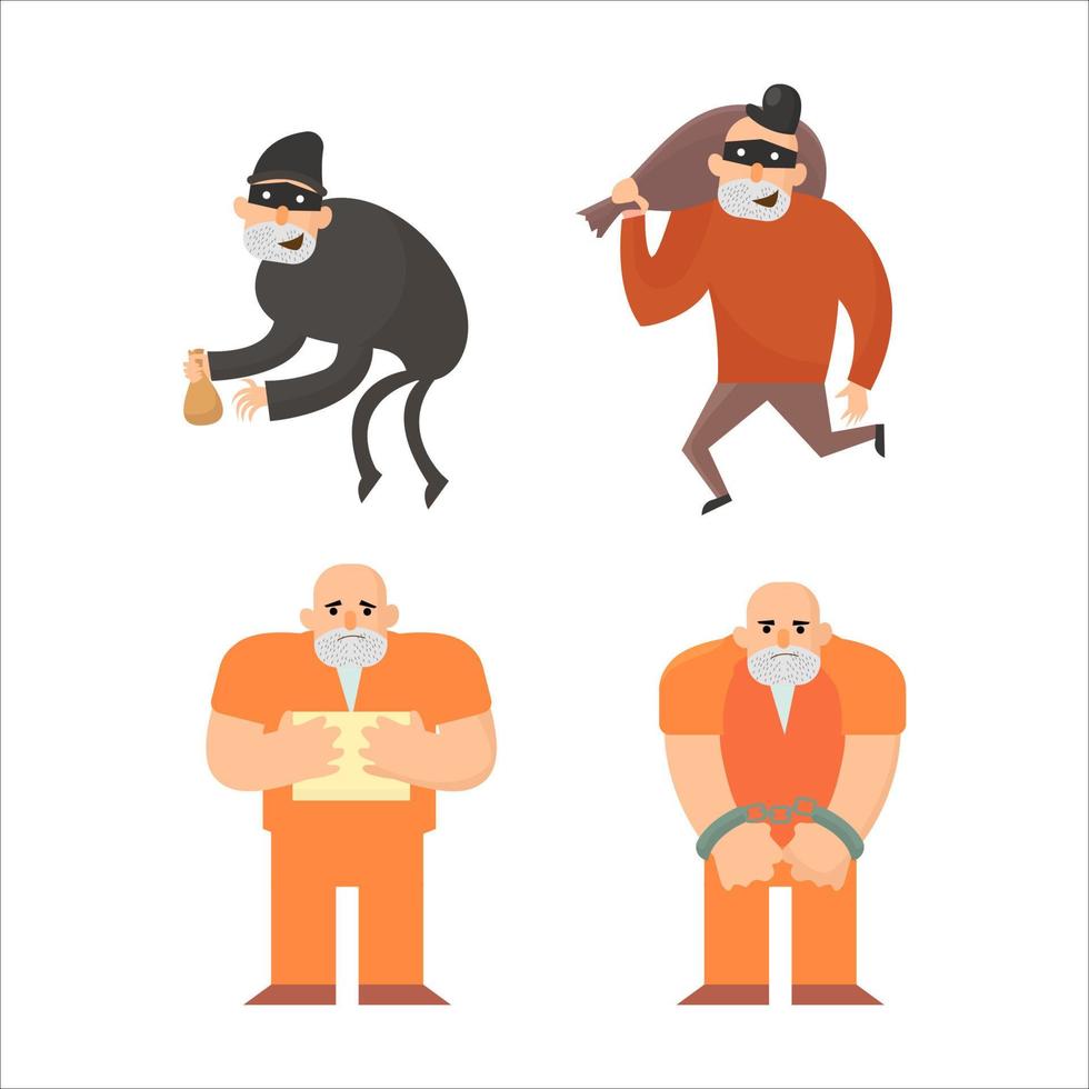 thief flat illustration design with four different poses vector