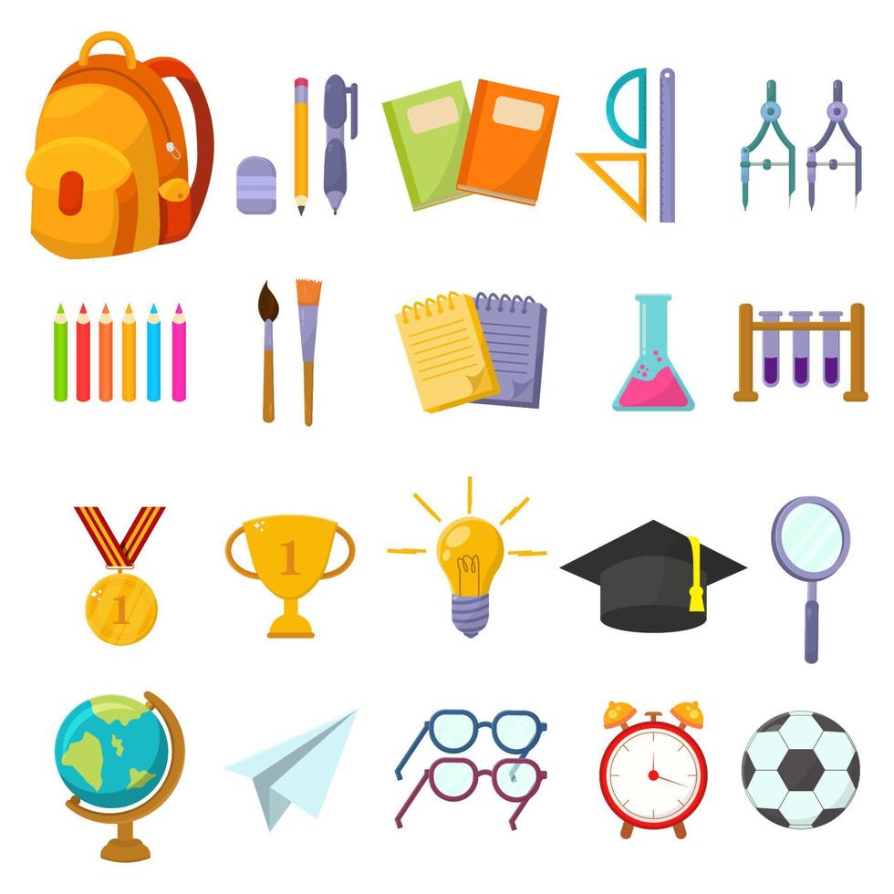conjunto de útiles escolares. objetos y suministros de dibujos