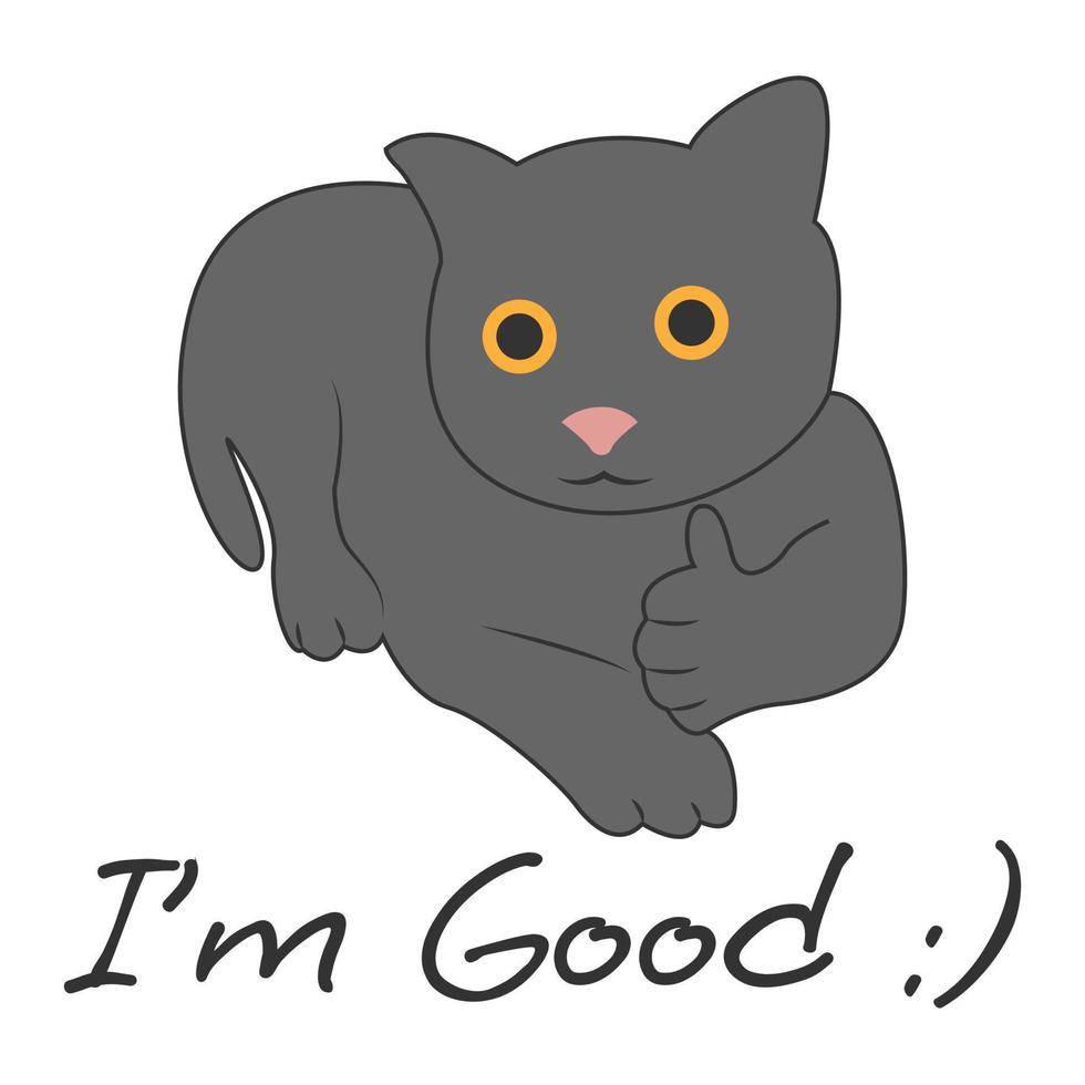 Cute black cat says good vector