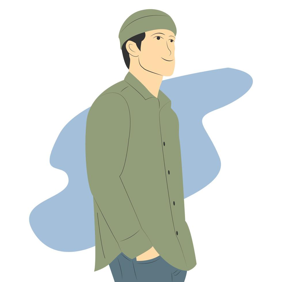 Vector illustration of a Muslim man in flat cartoon style