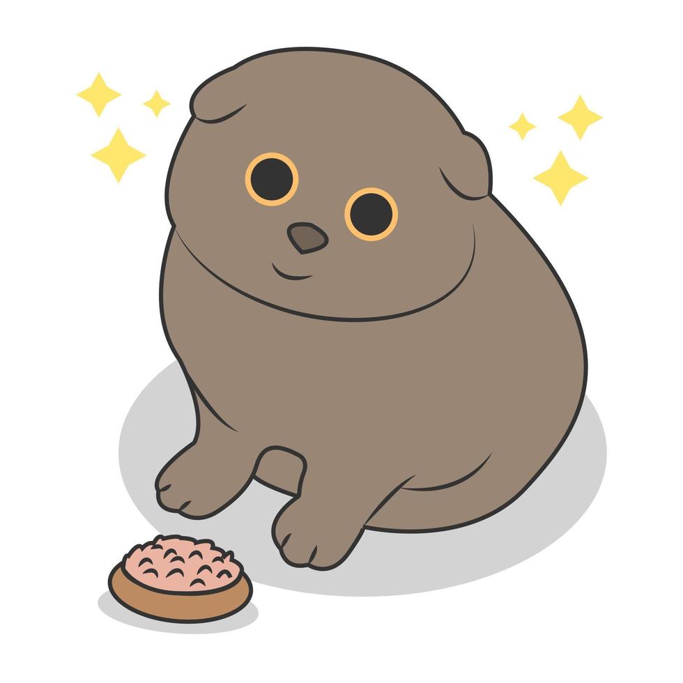 Illustration of a cute cat with a bowl of food vector