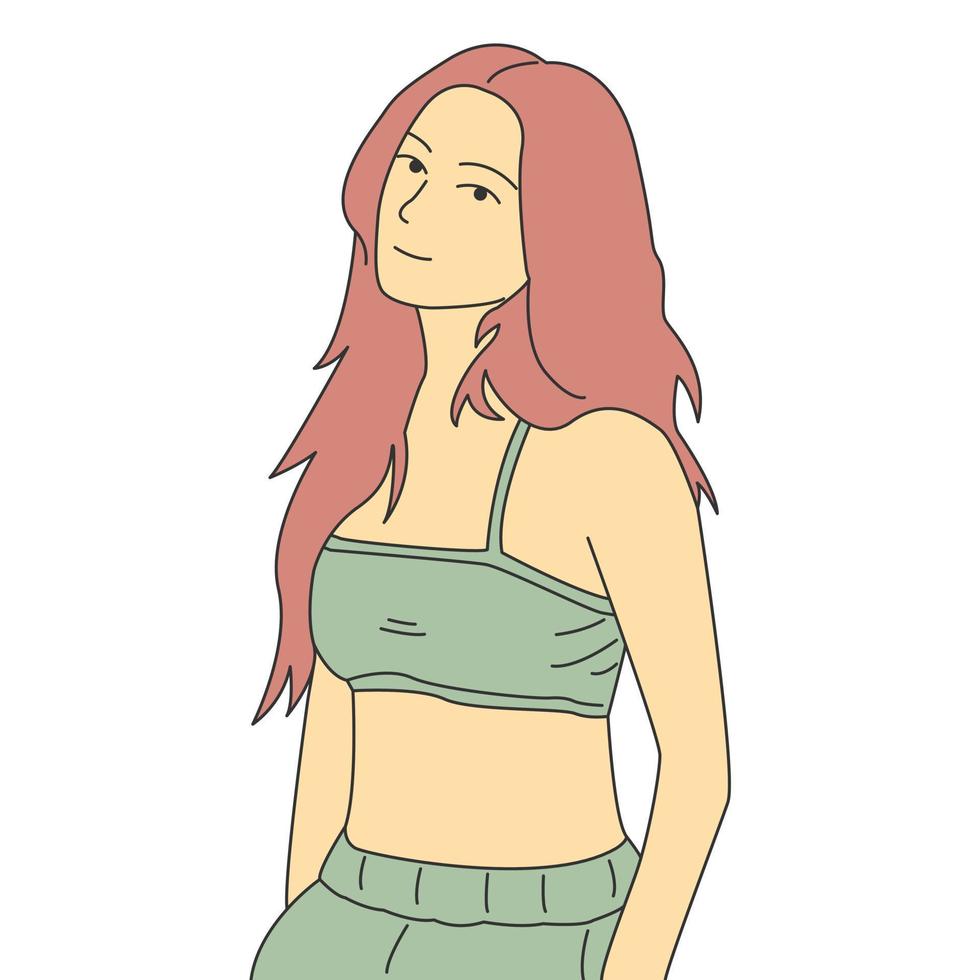 Beautiful girl character wearing sportswear in minimal cartoon style vector