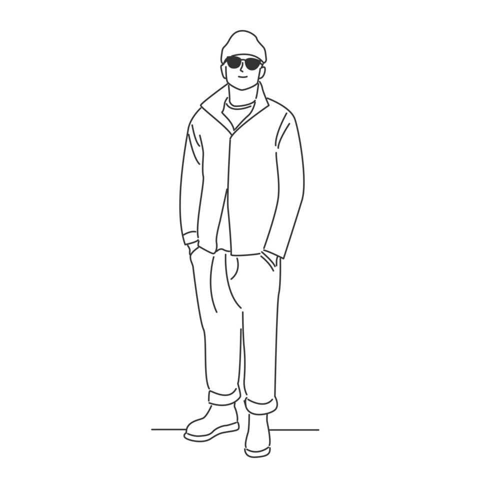 hombre con gafas de sol en estilo de dibujos animados mínimo vector