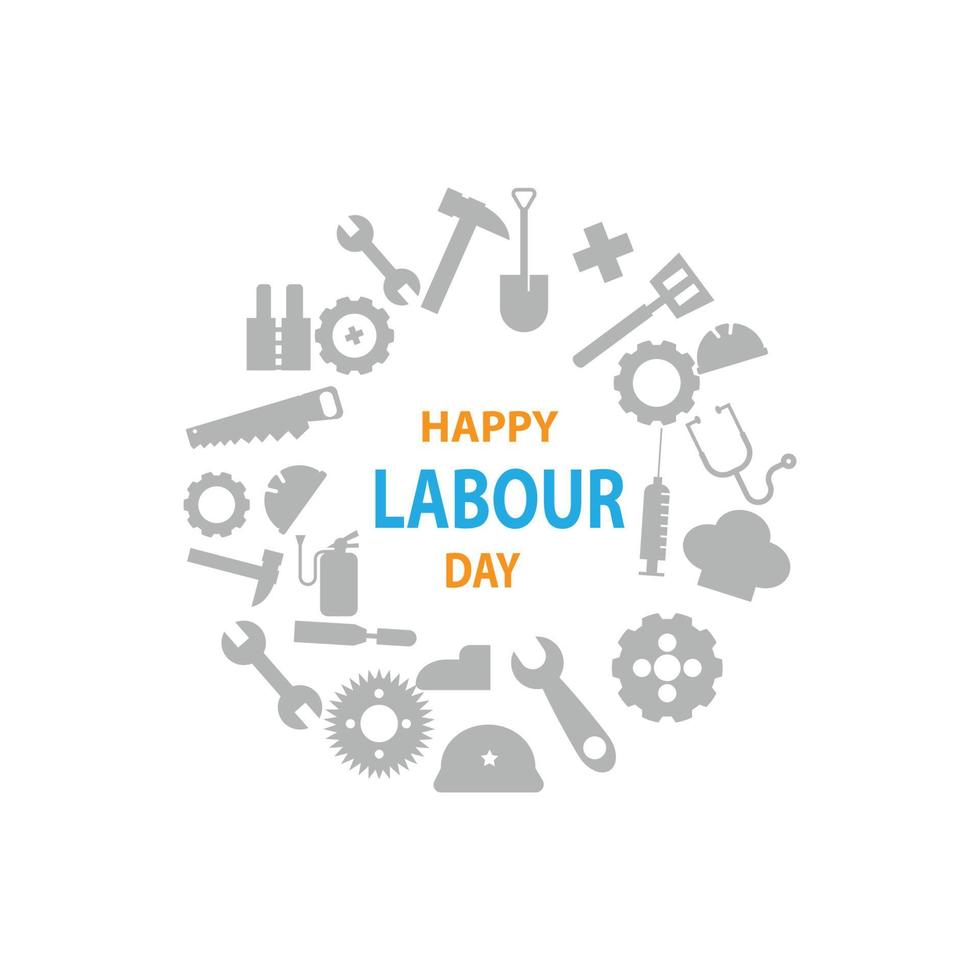 Happy labour day celebration design vector. Illustration with set icons work tool. vector