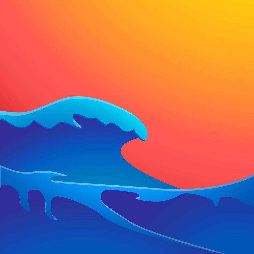 abstract blue sea big waves with red yellow gradient background vector