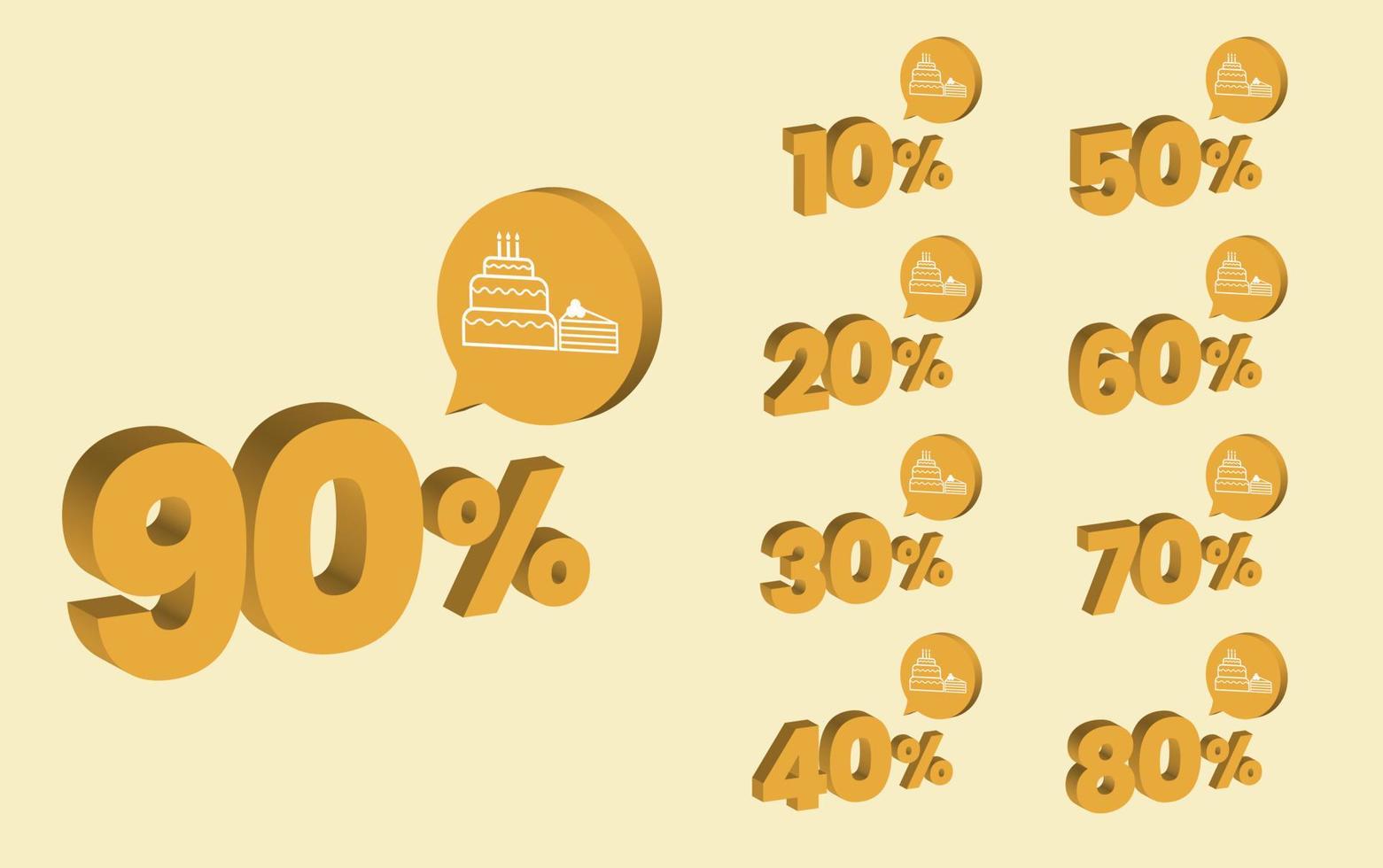 3d style discount number set for bakery pastry product vector