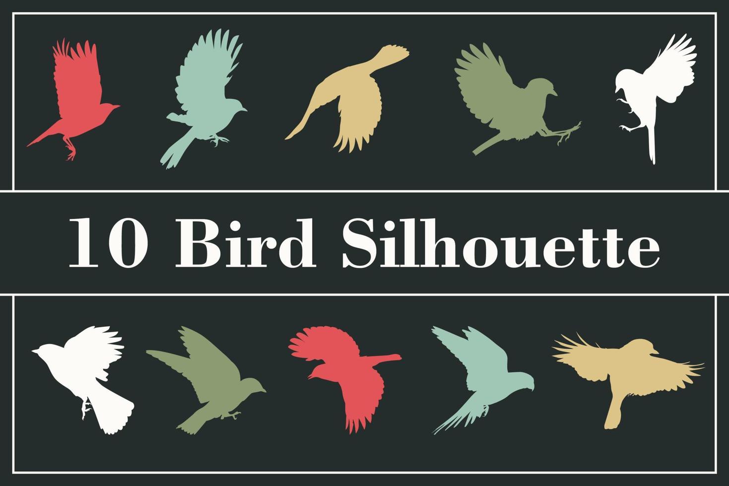 Vector graphic set of hand drawn birds sitting on branches. Dark silhouettes on light background