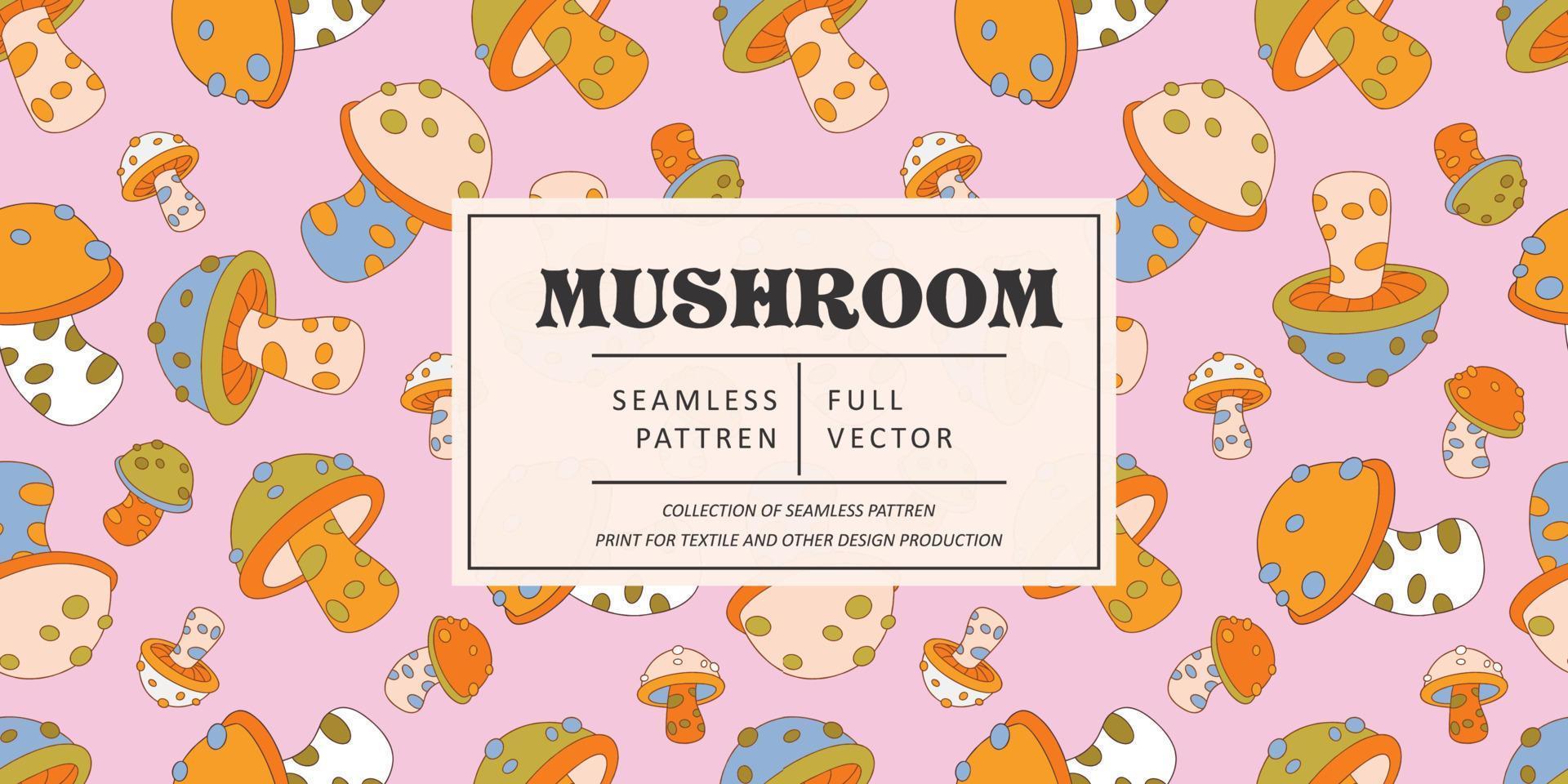 Mushroom pattern design. Autumn nature wallpaper. Wild forest pattern graphic. Mushrooms, psychedelic style background. Fantasy magic funny mushrooms vector