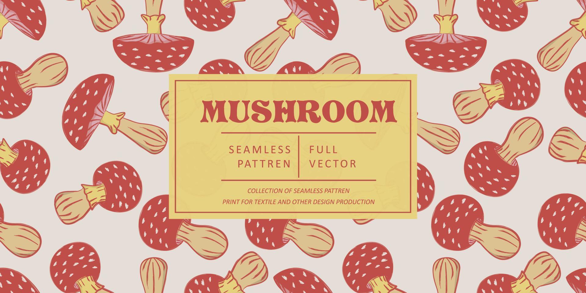 Mushroom pattern design. Autumn nature wallpaper. Wild forest pattern graphic. Mushrooms, psychedelic style background. Fantasy magic funny mushrooms vector