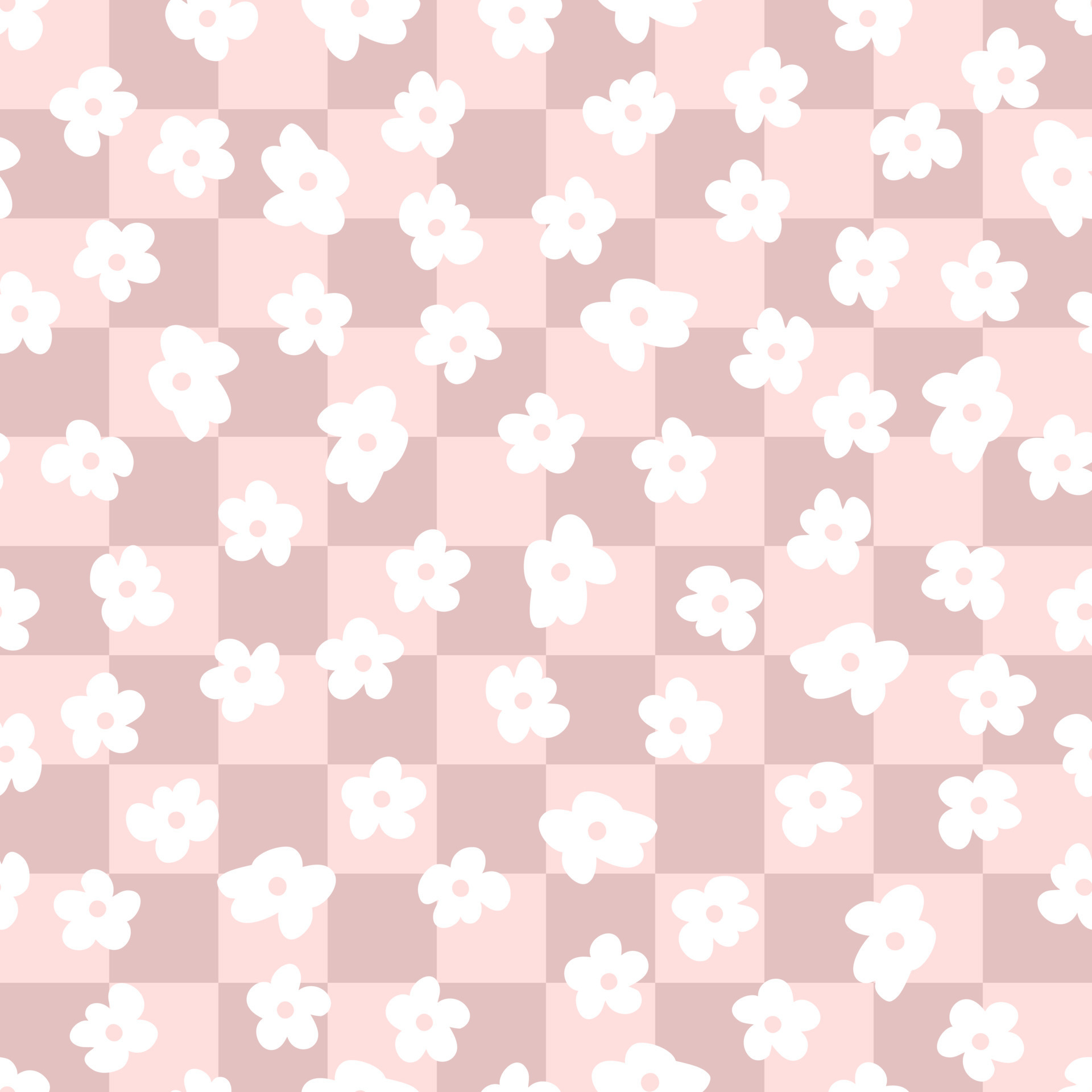 Checkers seamless pattern with simple flowers in 1970s style. 7411074
