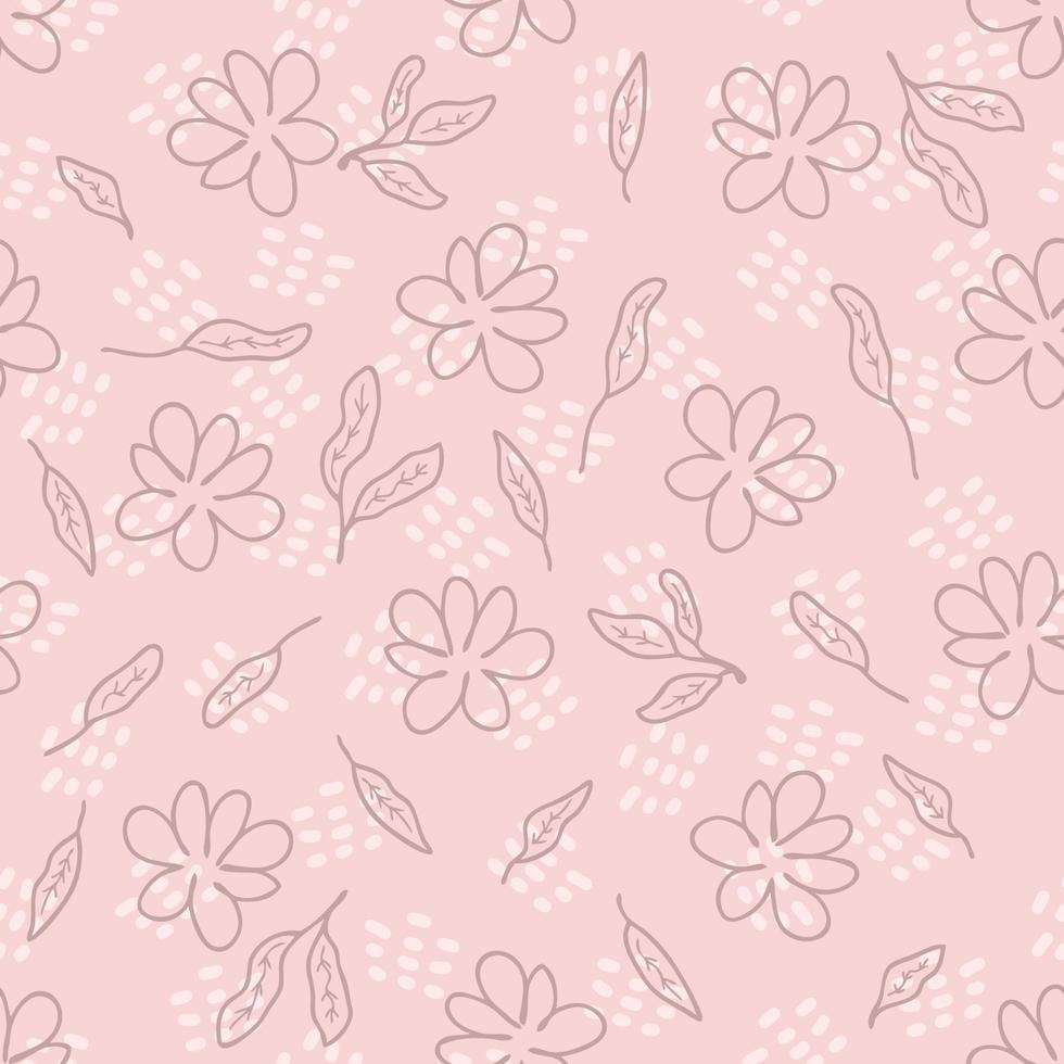 Simple seamless pattern with doodle flowers and leaves. vector
