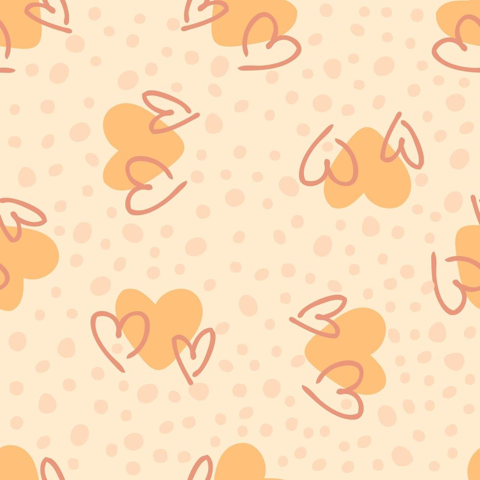 Romantic seamless pattern with hearts and abstract dots. Hippie aesthetic print for fabric, paper, T-shirt. vector