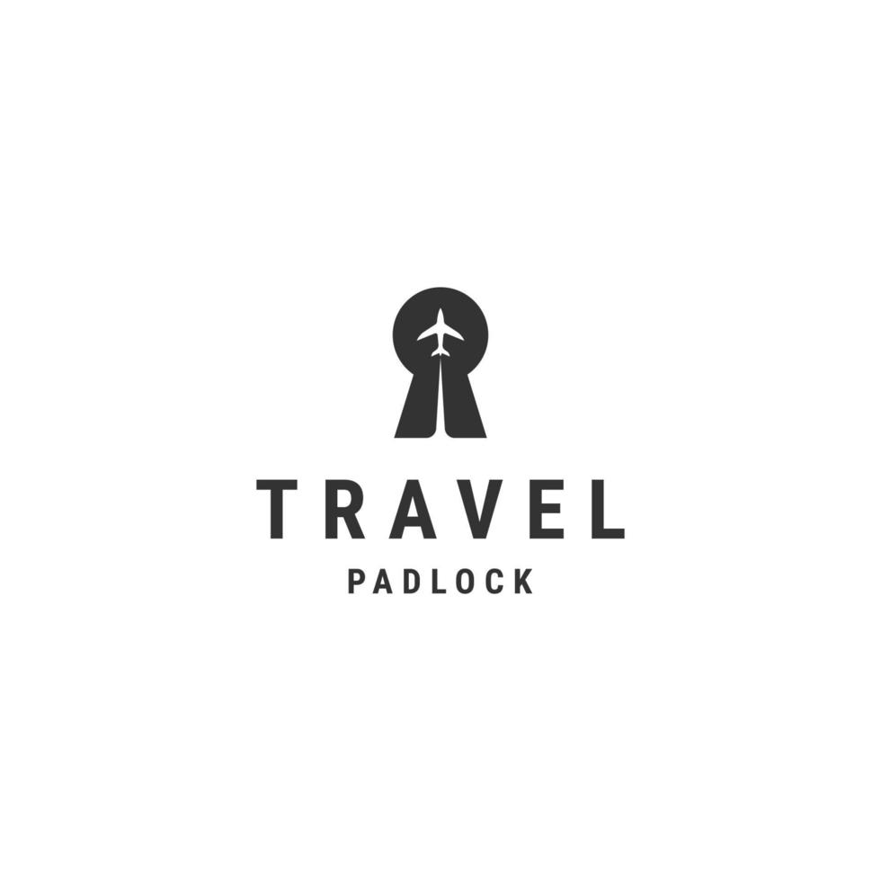 Travel aircraft in the form of a padlock logo flat vector template design