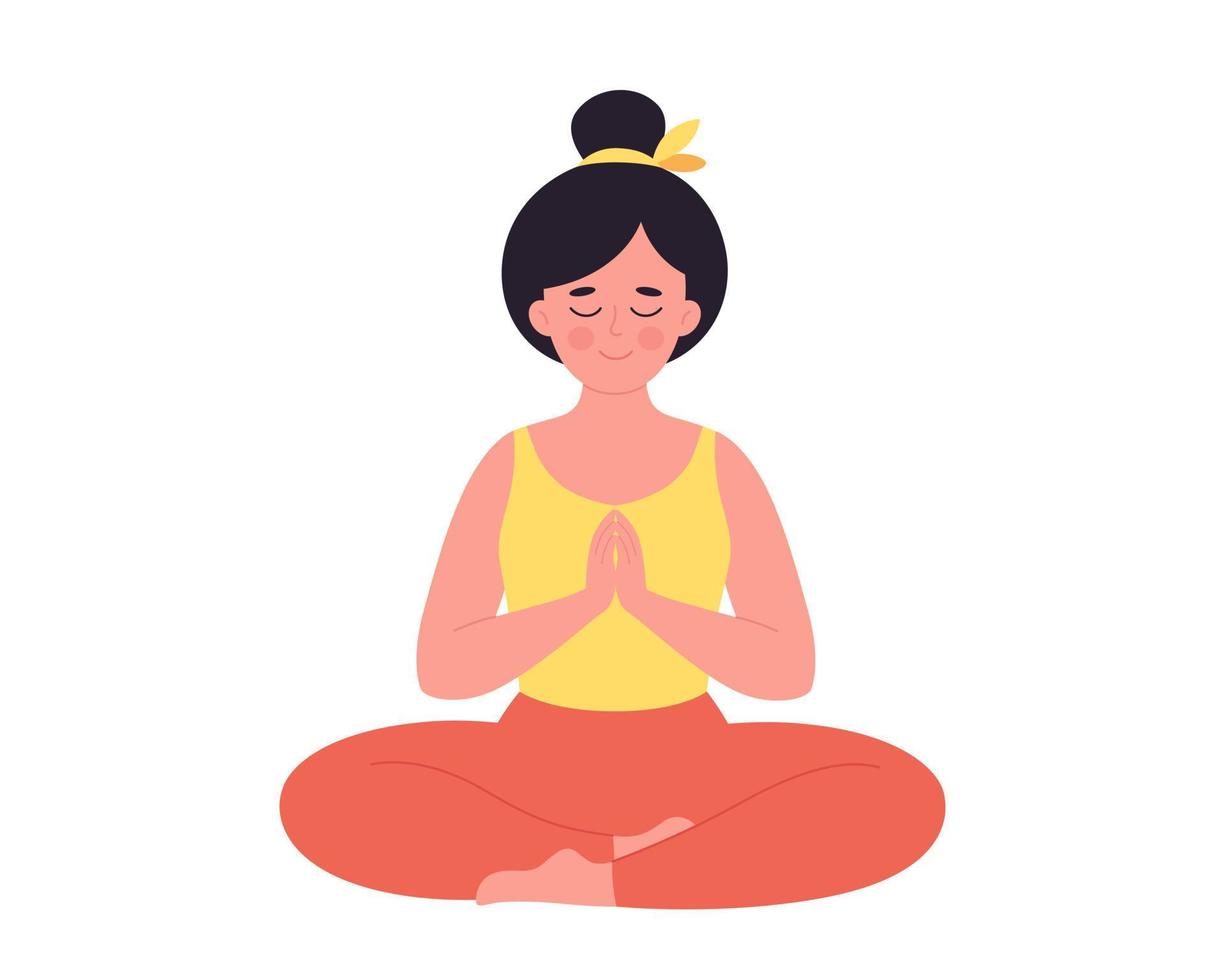 mujer meditando en posición de loto. estilo de vida saludable, yoga, ejercicio de respiración vector