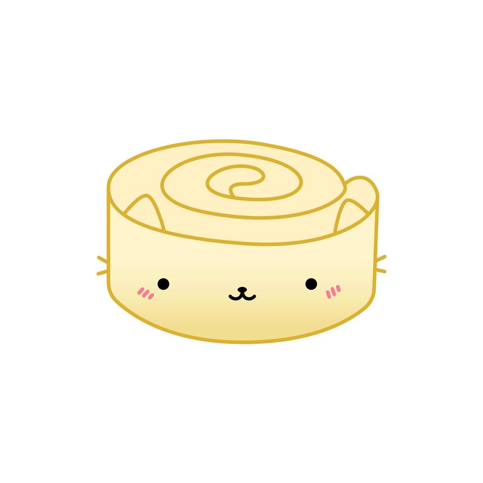 Hand drawn illustration of a kawaii funny biscuit roll with cat ears. vector