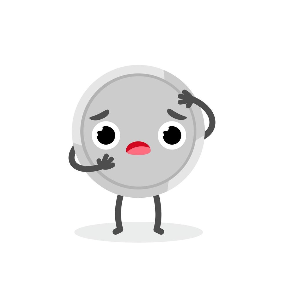 Emotional coin scared character. Funny vector cartoon money.