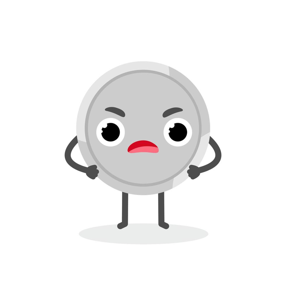 Cute emotional coin anger character. Funny vector cartoon money