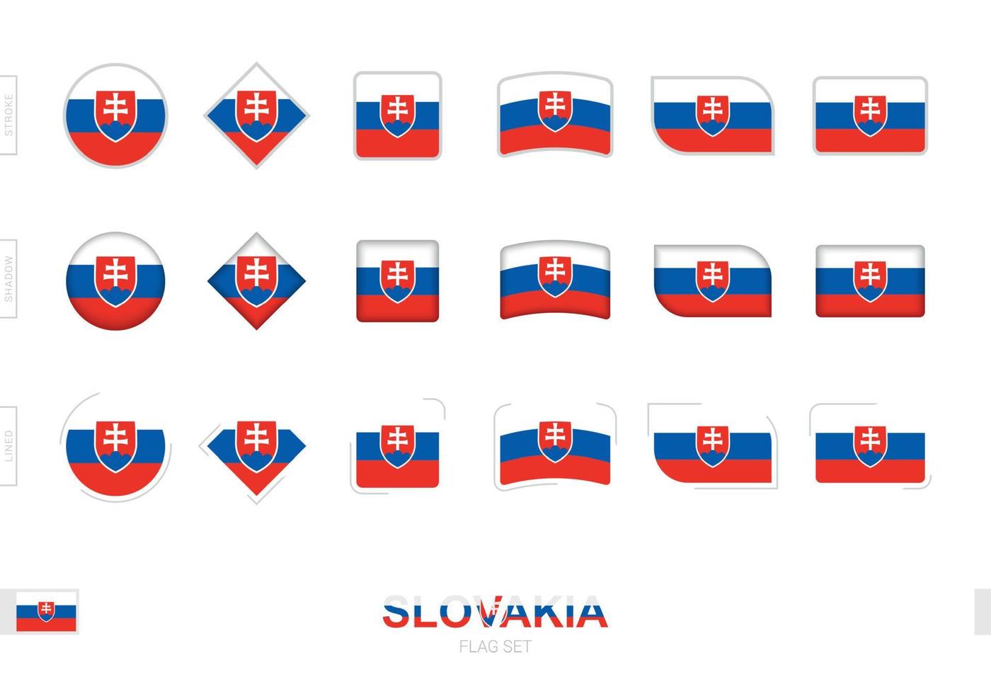 Slovakia flag set, simple flags of Slovakia with three different effects. vector