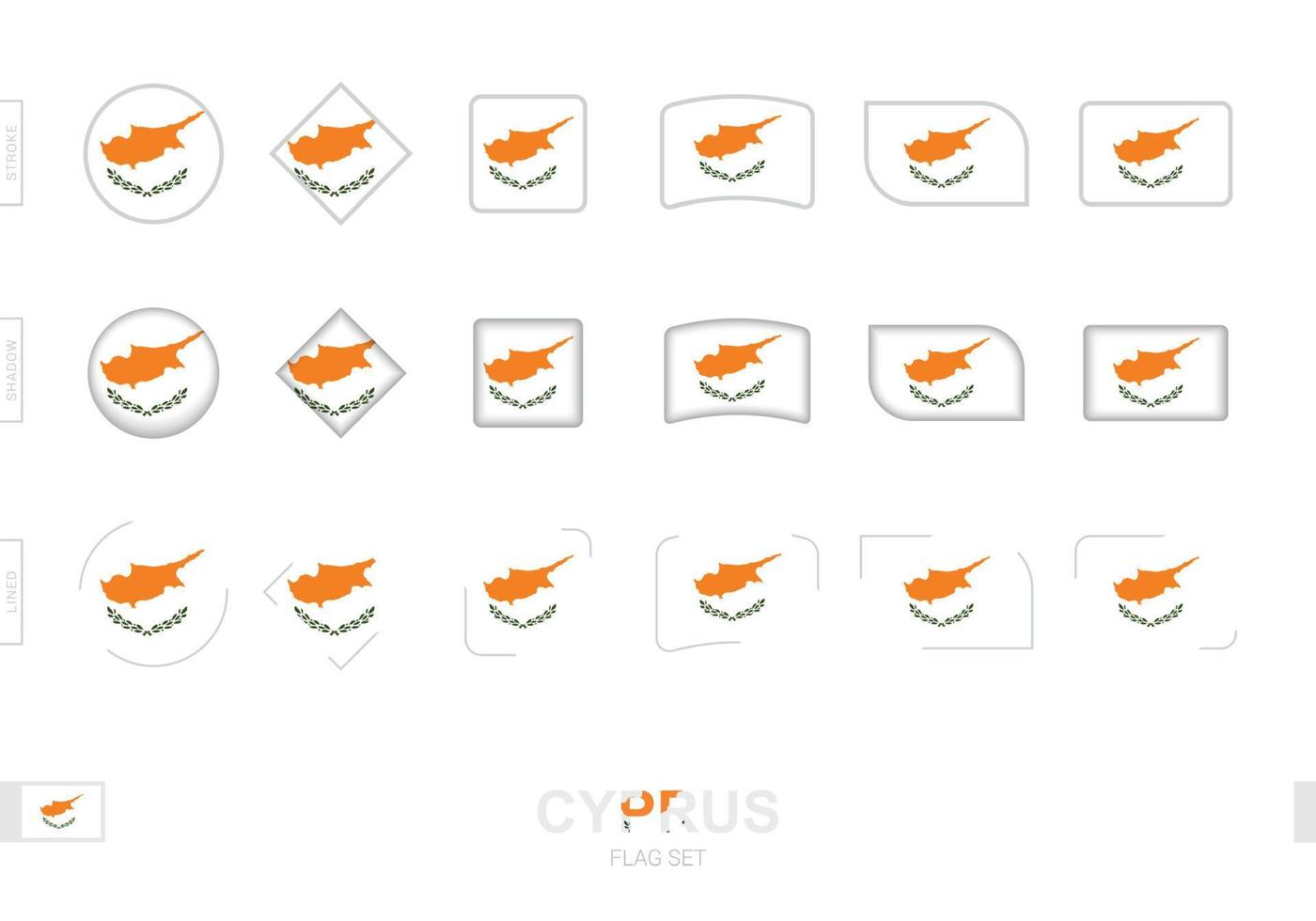 Conjunto de banderas de Chipre, banderas simples de Chipre con tres efectos diferentes. vector