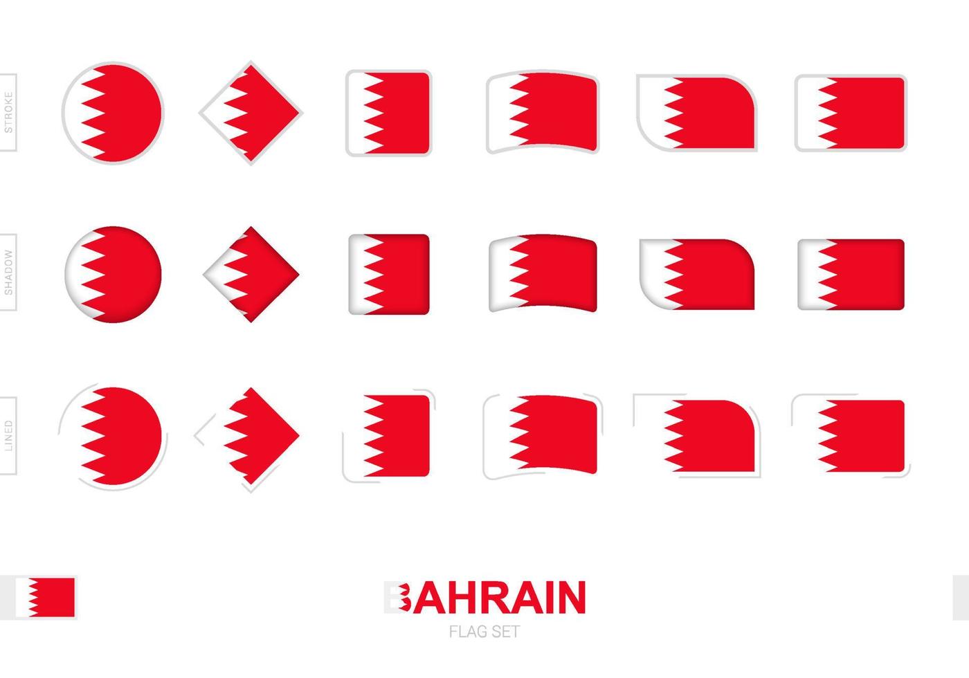 conjunto de banderas de bahrein, banderas simples de bahrein con tres efectos diferentes. vector