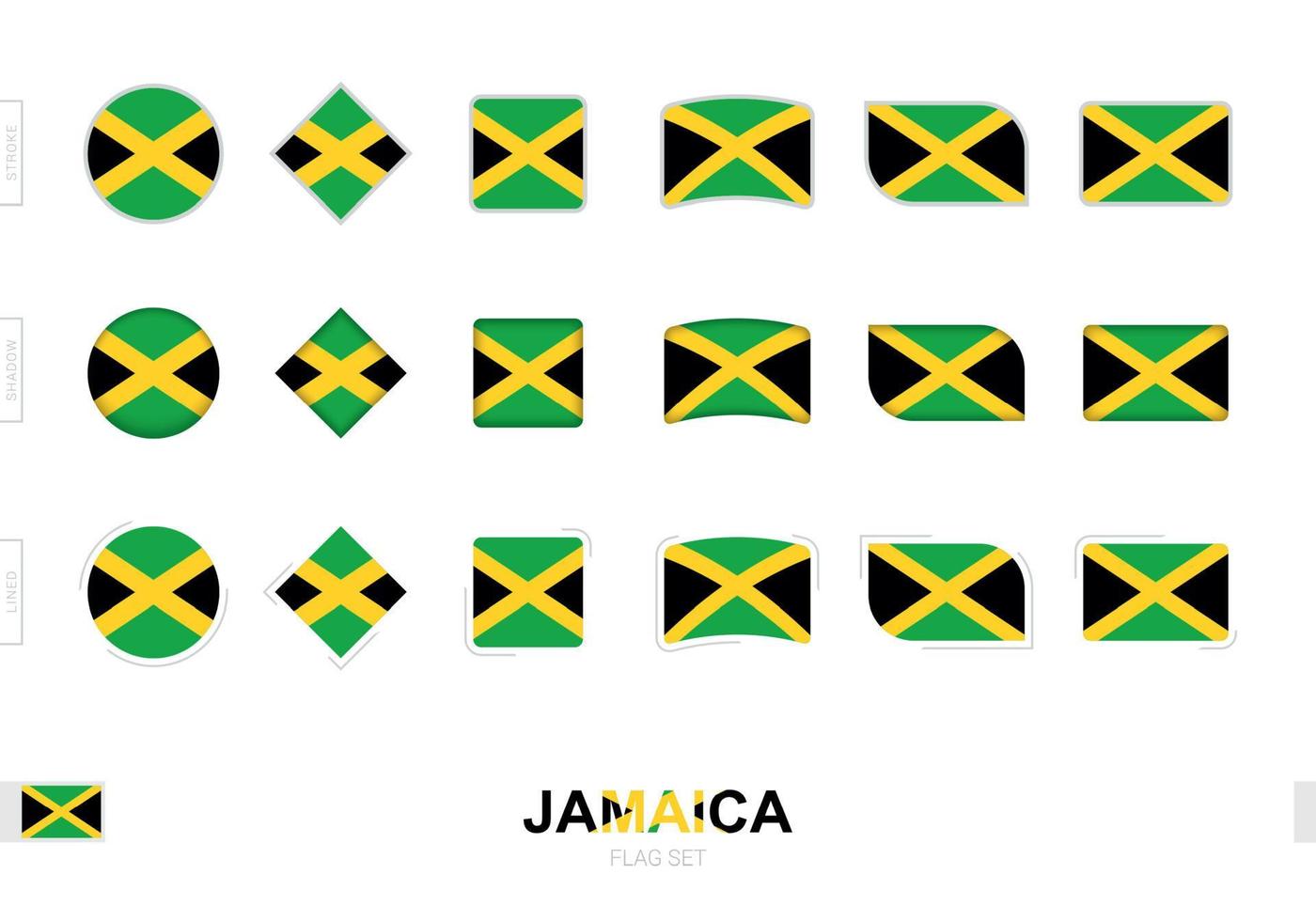 juego de banderas de jamaica, banderas simples de jamaica con tres efectos diferentes. vector